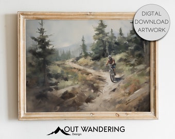 Mountainbike Waldweg impressionistischer Kunstdruck (Digital Download)