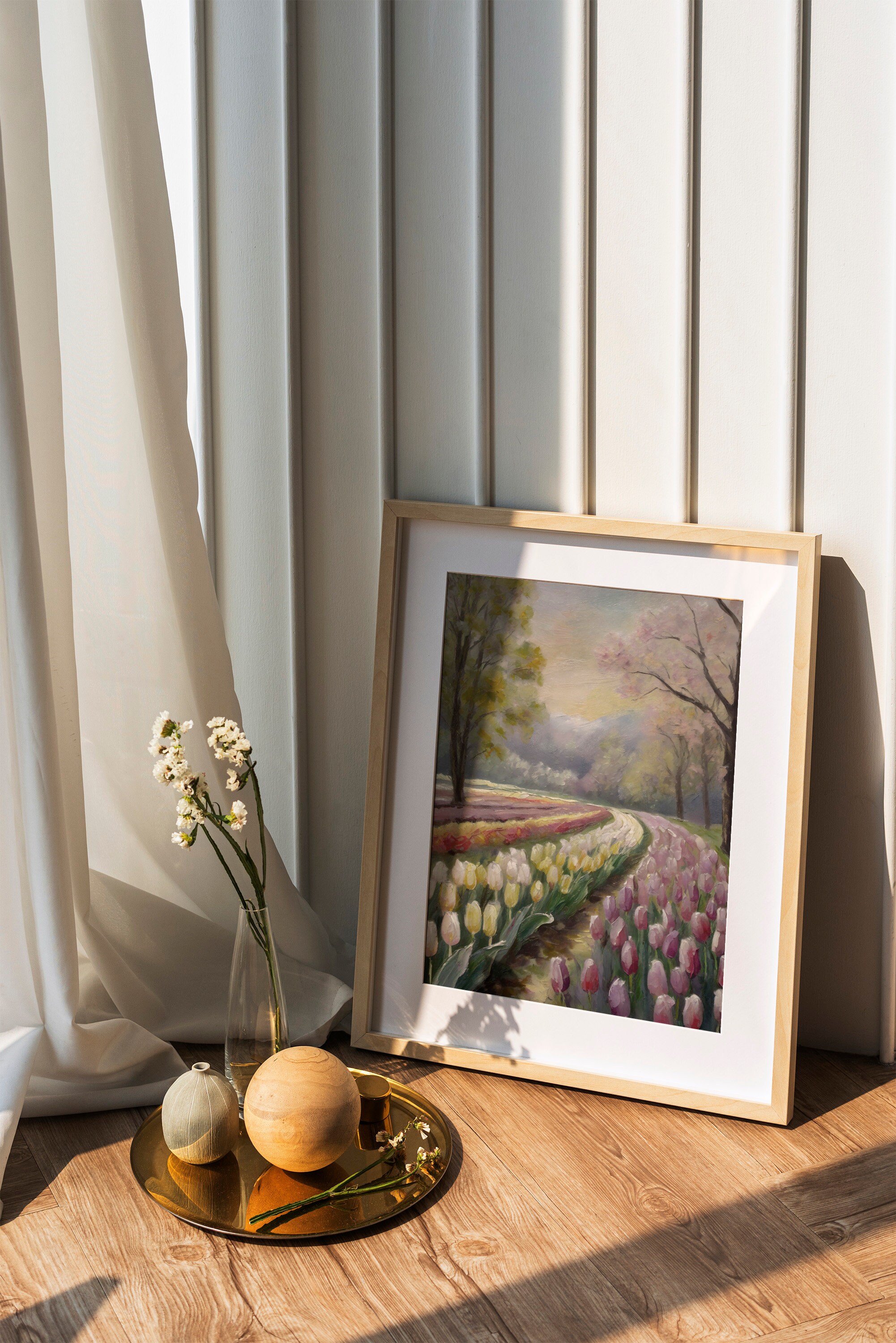 Tulip Field Oil Painting Print | Vintage Botanical Wall Art (digital ...