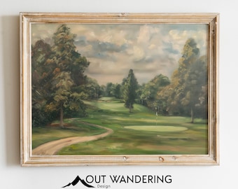 Vintage Golf Course Oil Painting Print | Serene Trees, Lush Fairway (Digital Download)