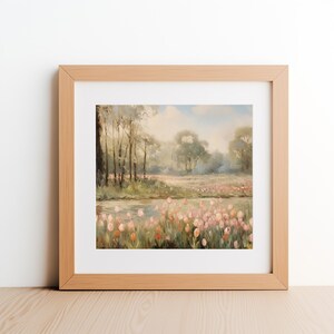 Vintage Tulip Field Oil Painting Print | Botanical Spring Wall Art ...