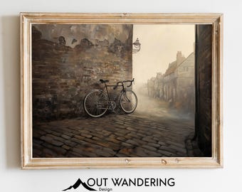 Vintage Rennrad Ölgemälde Druck | Rustikale Stadt Wandkunst (Digitaler Download)