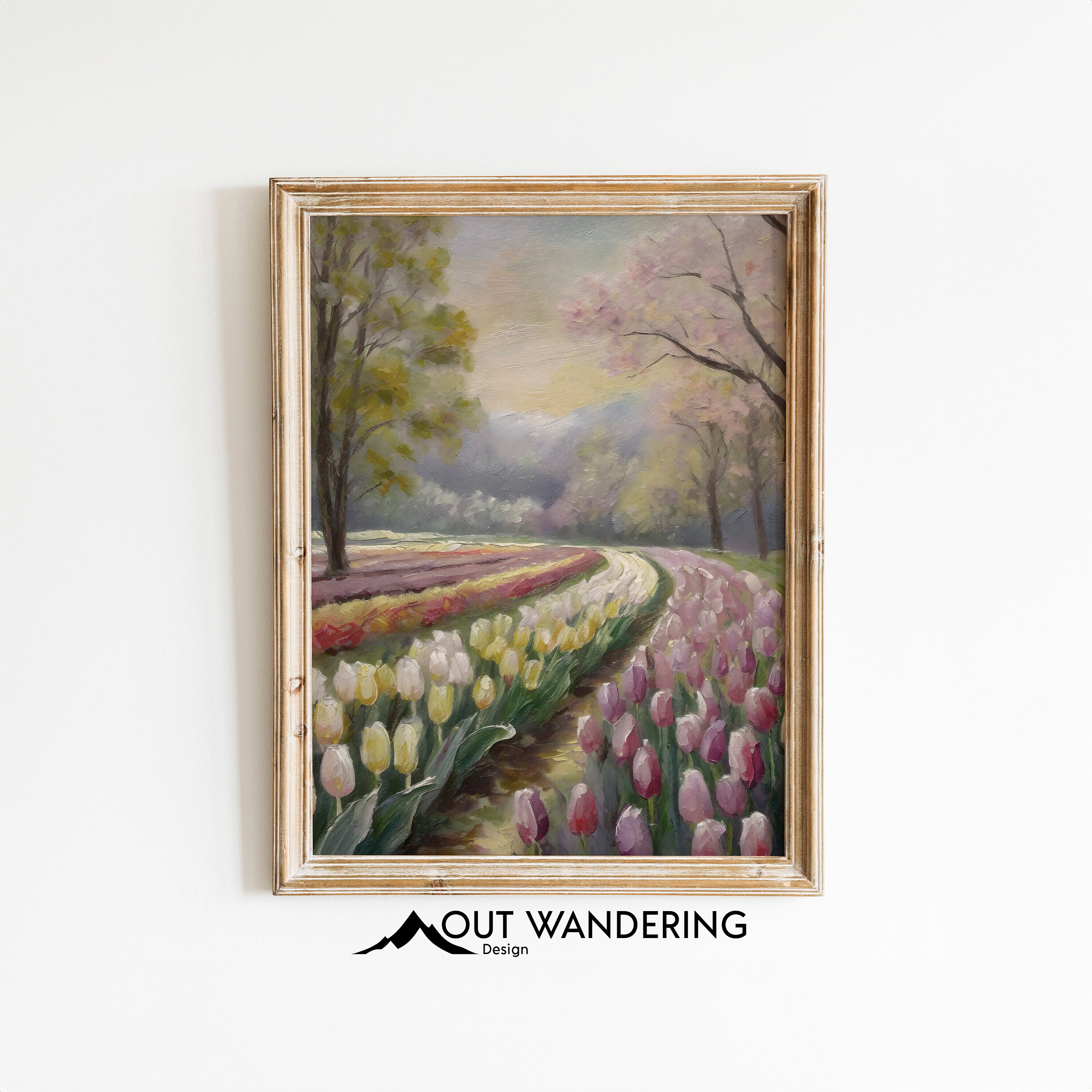 Tulip Field Oil Painting Print | Vintage Botanical Wall Art (digital ...