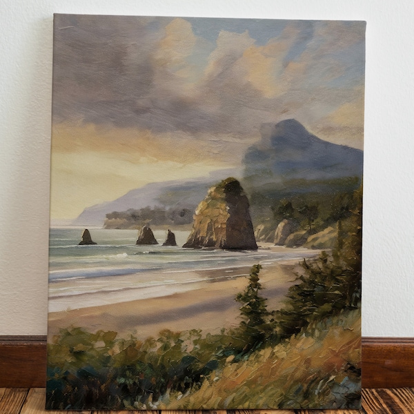 Beach Shore Coast Ocean Landscape Art | Vintage Digital Print Oil Painting | Printable Decor Oregon Washington PNW