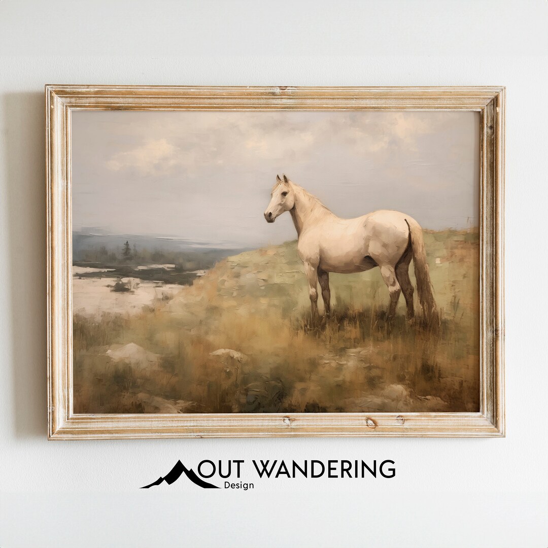 Vintage Horse Oil Painting | Antique Equestrian Print | Farmhouse Decor ...
