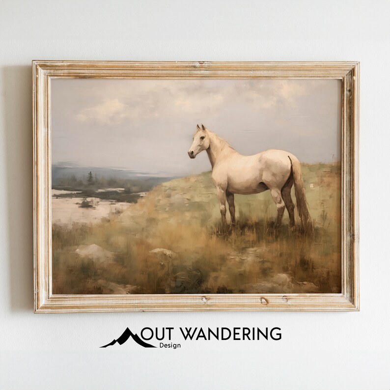 Vintage Horse Oil Painting Antique Equestrian Print Farmhouse Decor ...