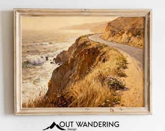 Coastal Road Oil Painting Print | Vintage Seascape Wall Art (Digital Download)