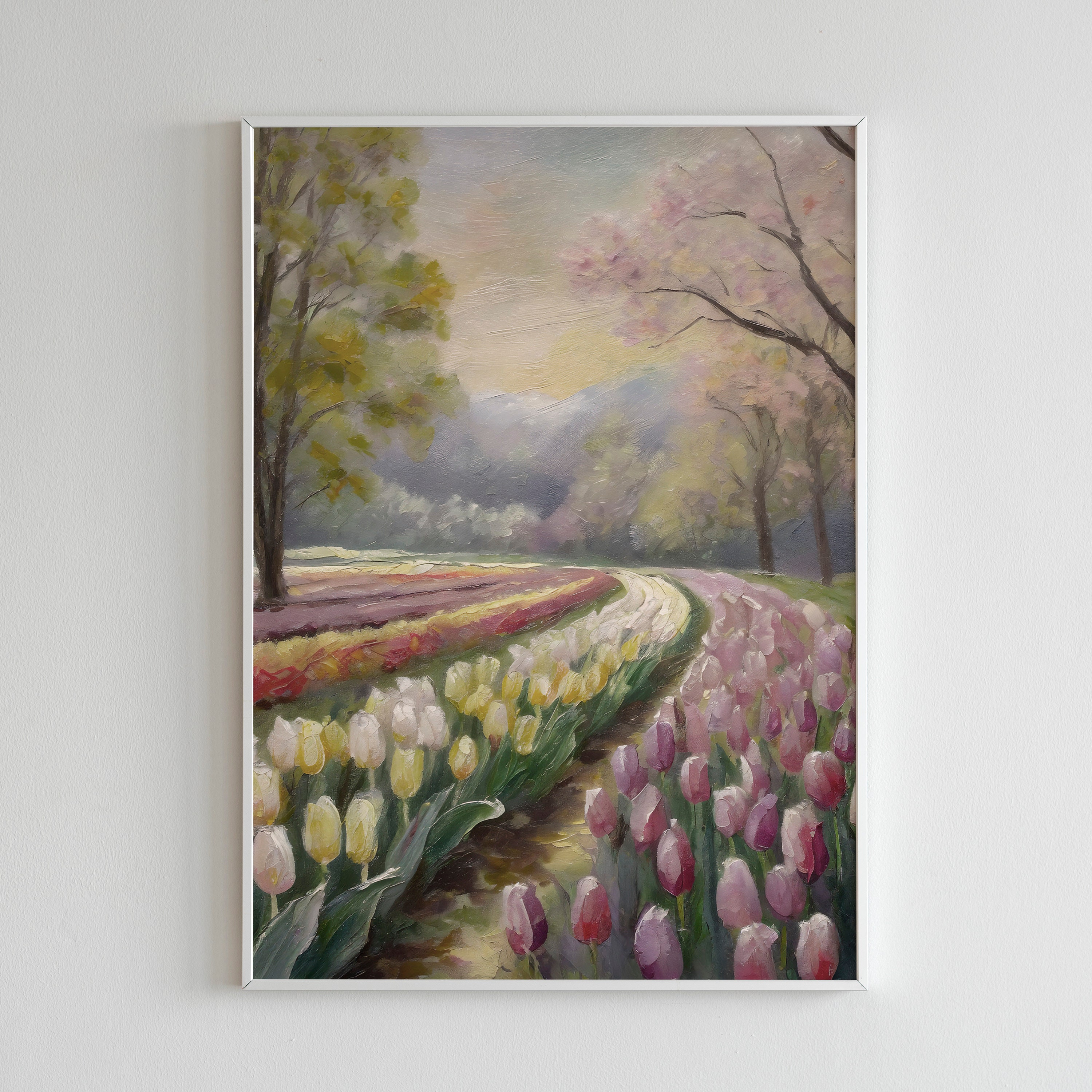 Tulip Field Oil Painting Print | Vintage Botanical Wall Art (digital ...