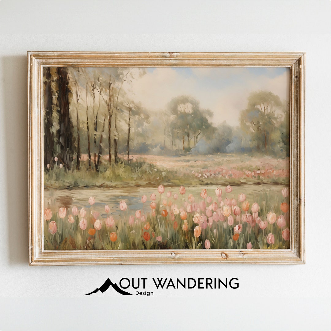 Vintage Tulip Field Oil Painting Print | Botanical Spring Wall Art ...
