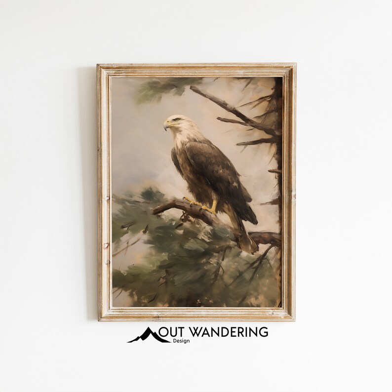 Vintage Bald Eagle Oil Painting | Wildlife Art Print (digital Download ...