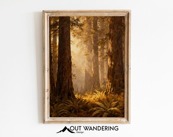 Redwood Forest Print | Old Masters Oil Painting, Misty Woodland Wall Decor (Digital Download)