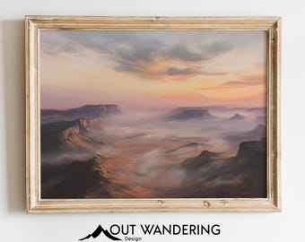 Desert Valley Sunset Oil Painting Print | Mid Century Western Wall Art (Digital Download)