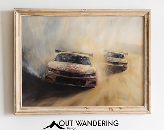 Vintage Nascar Oil Painting | Racecar Art Print (Digital Download)