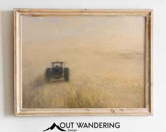 Tractor Corn Field Art Print | Vintage Oil Painting Farmhouse Wall Decor (Digital Download)