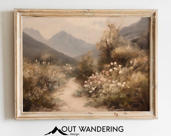 Hiking Trail Blooming Wildflowers | Vintage Oil Painting Print | Botanical Printable Wall Art