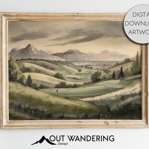 Golf Course Rolling Hills Vintage Painting | Fathers Day Idea | Downloadable Print Oil Painting