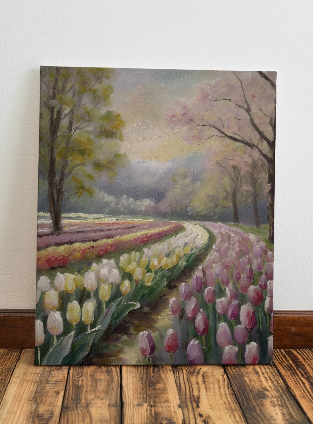 Tulip Field Oil Painting Print | Vintage Botanical Wall Art (digital ...