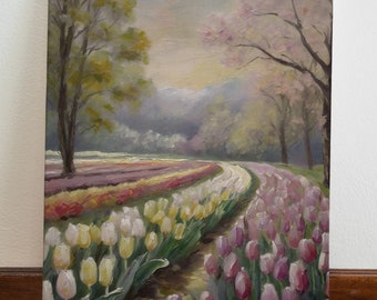 Tulip Field Oil Painting Print | Vintage Botanical Wall Art (Digital Download)