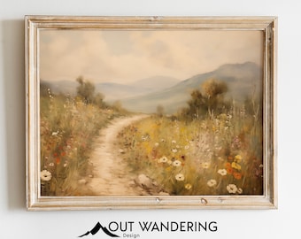 Vintage Flower Trail Oil Painting Print | Botanical Meadow Wall Art (Digital Download)