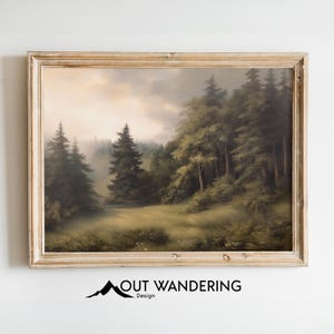 Vintage Style Forest Sunset Art Print | Evergreen Pine Trees | Downloadable Printable Wall Decor