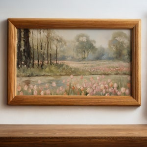 Vintage Tulip Field Oil Painting Print | Botanical Spring Wall Art ...