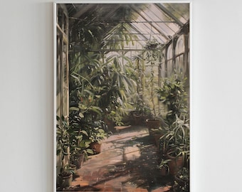 Gewächshaus Pflanze Kunstdruck | Vintage Ölgemälde, Cottage Wandkunst (Digitaler Download)