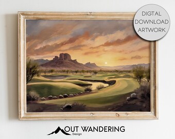 Arizona Golf Course Sunset Painting | Desert Landscape Wall Art (Digital Download)