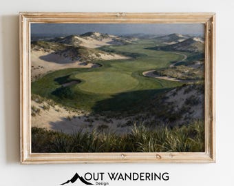 Sand Hills Golf Club Print, Old Masters Aerial Art, Muted Blue Grey (Digital Print)