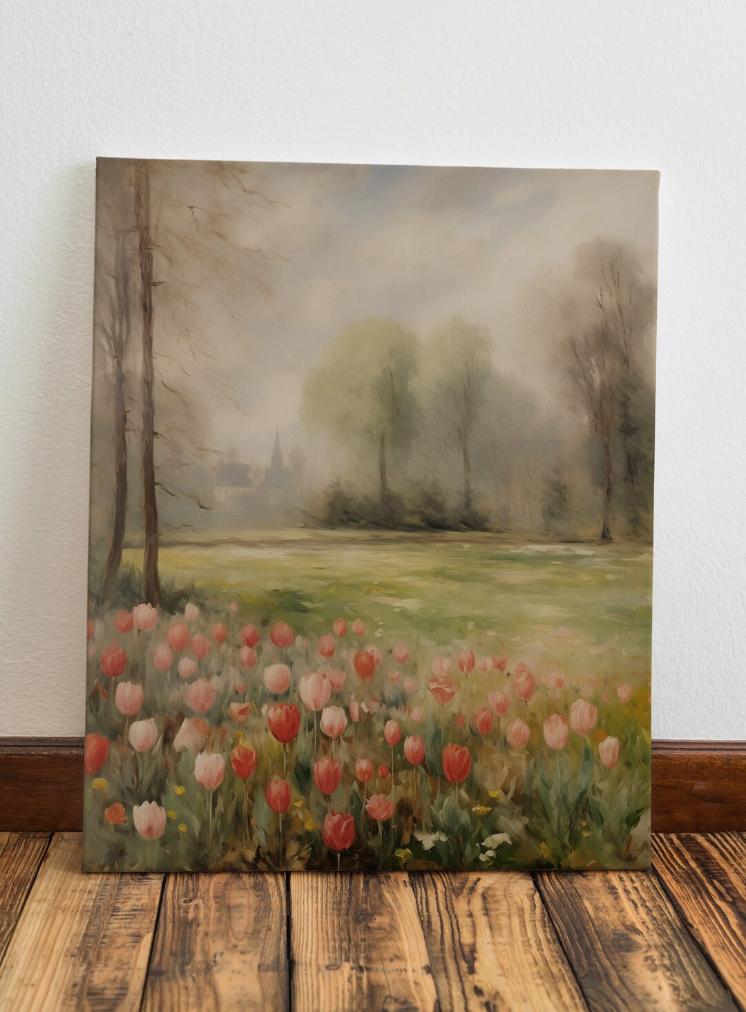Flower Tulip Field Art Print | Vintage Digital Spring Season Painting ...