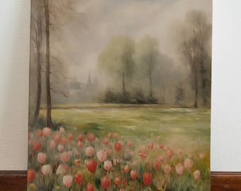 Vintage Tulip Field Oil Painting Print | Botanical Spring Wall Art (Digital Download)