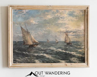 Vintage Segelboot Ölgemälde drucken | "Kunstdruck ""Meeresblau"" (Digitaler Download)"