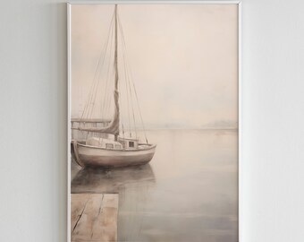 Vintage Segelboot Dock Druck | Maritimes Ölgemälde, Wandbild (Digitaler Download)
