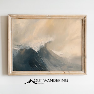 Ocean Wave Abstract Wall Art Print | Nautical Rustic Oil Painting | Neutral Seascape Printable Wall Decor | Digital Download