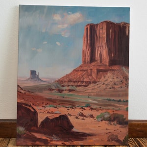 Monument Valley Inspired Vintage Style Wall Art Print | Western Desert Mountains Oil Painting | Arizona Utah Printable Digital Download