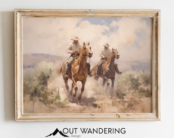 Cowboy Horse Riding Southwest Oil Painting Print | Vintage Western Wall Art (Digital Download)