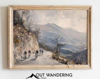 Rennrad Berg Ölgemälde Druck | Vintage Radfahrer Wand Kunst (Digitaler Download)