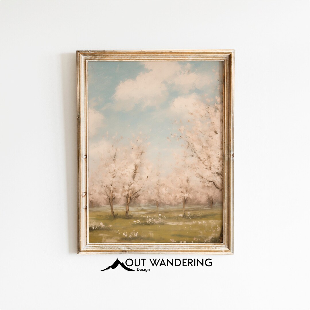 Vintage Cherry Blossom Oil Painting Print | Spring Botanical Wall Art ...