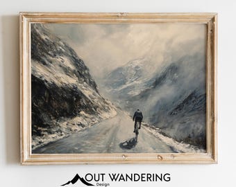 Rennrad Schnee Berg Ölgemälde | Radsport Kunst (Digitaler Download)