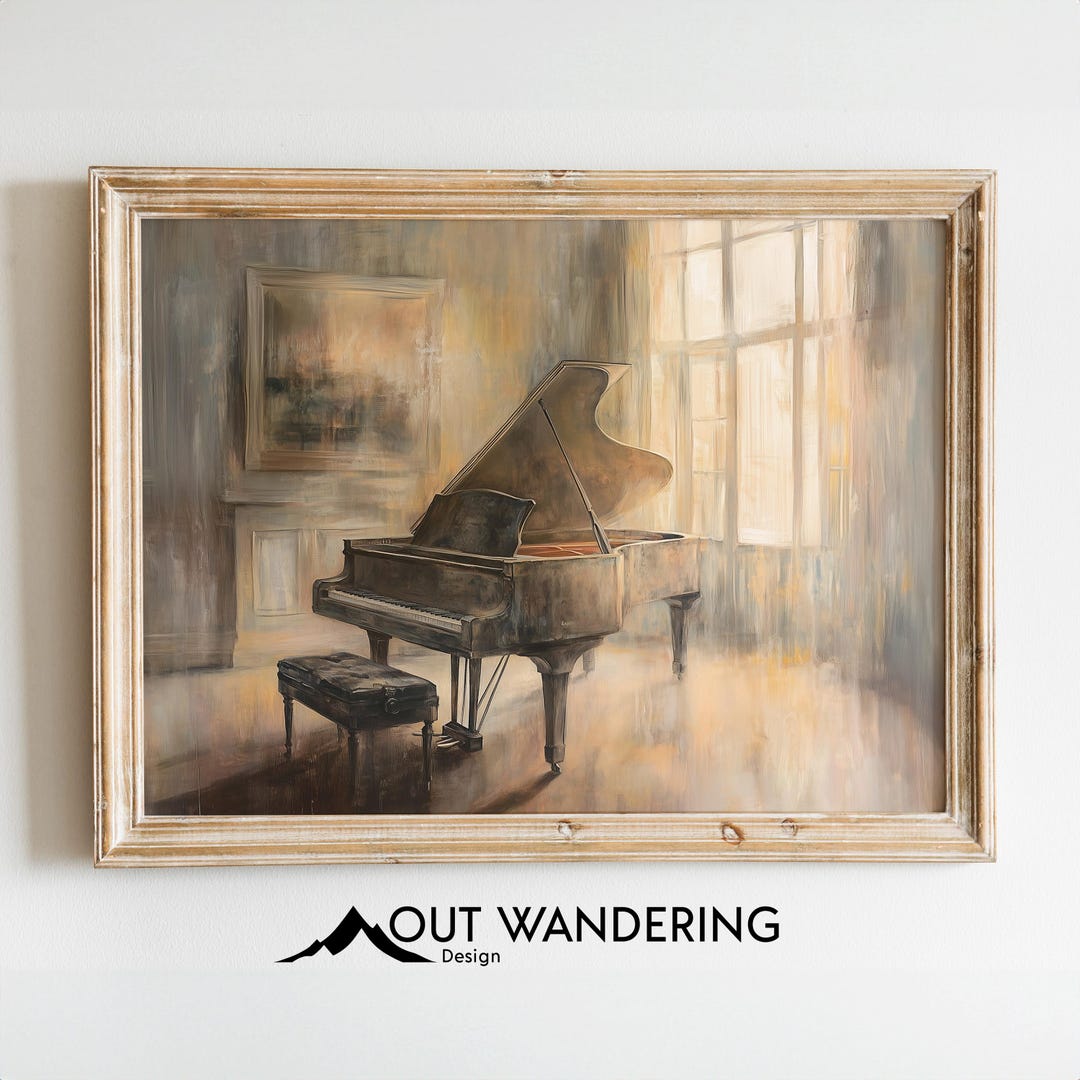 Grand Piano Oil Painting Print | Vintage Music Room Wall Art (digital ...