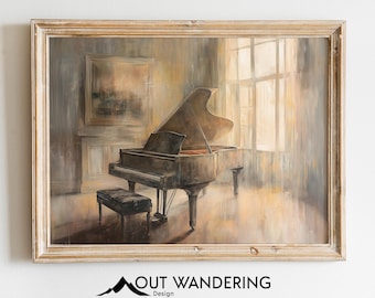 Grand Piano Oil Painting Print | Vintage Music Room Wall Art (Digital Download)