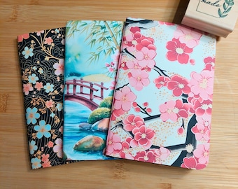 Floral Pocket Sketchbook Set, Hand Sewn Travel Journal