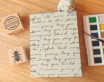 Handbound Coptic Stitch Sketchbook: 140lb Watercolor Paper, Cream & Black Script