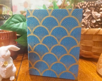 Handbound Coptic Stitch Sketchbook: Japanese chiyogami paper,  gold clamshell, lay flat, Artist Gift, watercolor sketchboook
