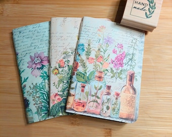 Hand Sewn Mini Sketchbook Set, Floral Pocket Notebooks