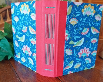 Handbound Sketchbook: NEW DESIGN!! Longstitched spine; lays flat, handmade cotton bookcloth,  soft white 75lb drawing paper, 5"x7",