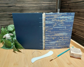 Handbound Coptic Stitch Sketchbook: Japanese Chiyogami Cover, Artist Gift, watercolor paper, mixed media
