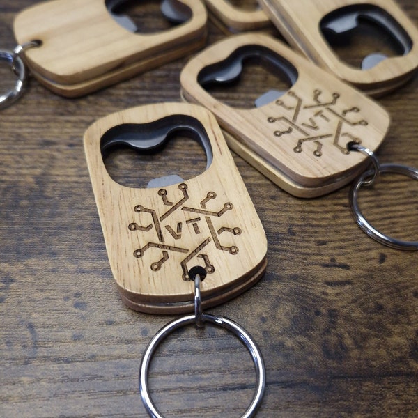 Custom Engraved Wooden and Metal Bottle Opener Keychain - Personalized for Memorable Occasions