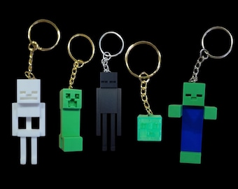 Minecraft-Style Pixel Monster Keychains – Zombie, Skeleton, Enderman, Slime & Creeper