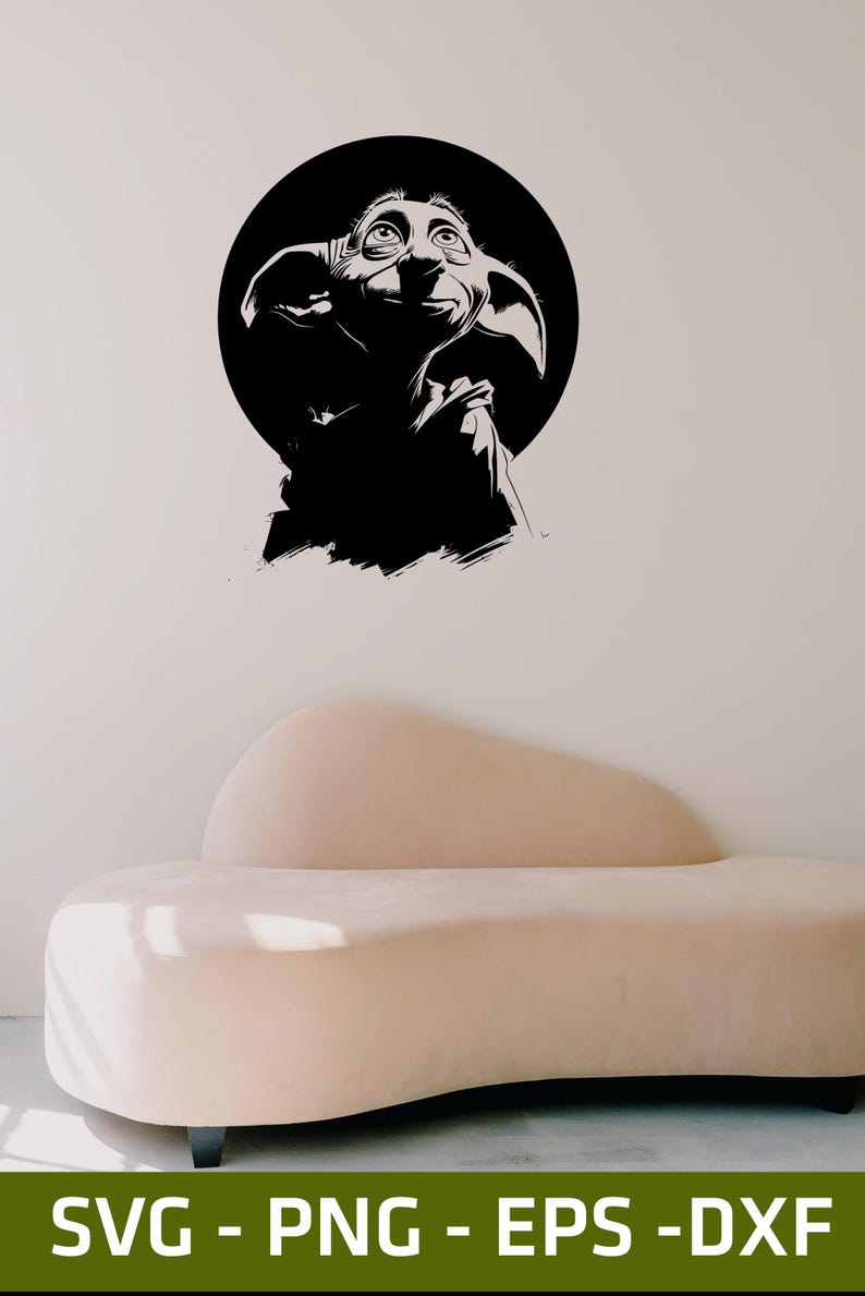 May include: A black and white graphic illustration of a creature with large ears and wide eyes, set against a solid black circular background. The design features high-contrast ink-style strokes and is presented as a digital file format set.