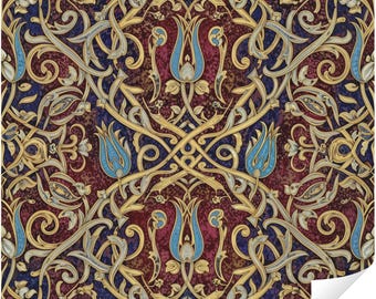Ornate Floral Damask Peel and Stick Wallpaper, Blue Red Baroque Pattern Wall Mural, Vintage Maximalist Wall Decor Bedroom Living Room