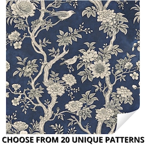 Carta da parati vintage con uccelli floreali, carta da parati con motivi cinesi con rami e fiori, carta da parati ispirata alla natura botanica